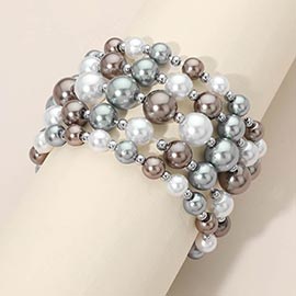 5PCS - Colorful Pearl Beaded Stretch Multi Layered Bracelets