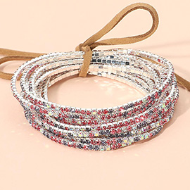 12PCS - Ribbon Colorful Rhinestone Layered Stretch Bracelets