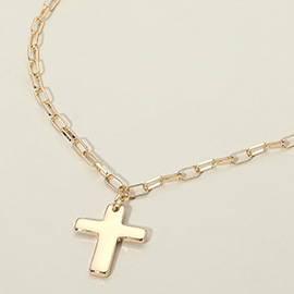 Metal Cross Charm Pendant Paperclip Chain Necklace