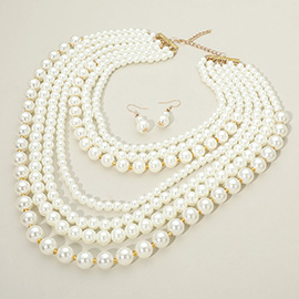 Bold Multi Strand Pearl Statement Necklace