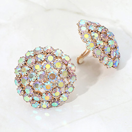 Round Rhinestone Cluster Embellished Evening Clip On Earrings