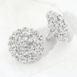 Round Rhinestone Cluster Embellished Evening Clip On Earrings