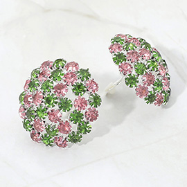 Round Rhinestone Cluster Embellished Evening Clip On Earrings