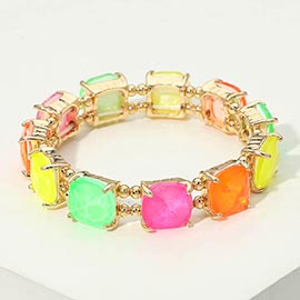 Cushion Square Stone Stretch Evening Bracelet