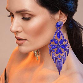 Marquise Stone Flower Accented Chandelier Evening Earrings