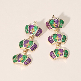 Triple Mardi Gras Crown Link Drop Earrings