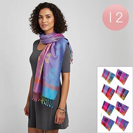 12PCS - Elephant Pattern Fringe Pashmina Shawl Scarves