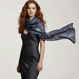 Vintage Botanical Printed Oblong Silky Satin Scarf Shawl