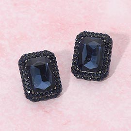 Iridescent Rectangular Rhinestone Evening Stud Earrings