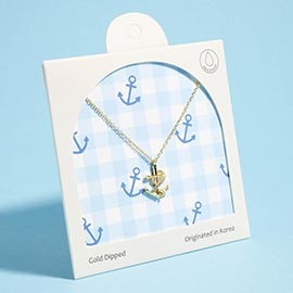 Gold Dipped Stone Pave Anchor Pendant Necklace