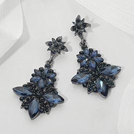 Floral Glass Stone Drop Evening Earrings