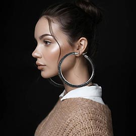 Oversized Bling Studded Hoop Statement Earrings