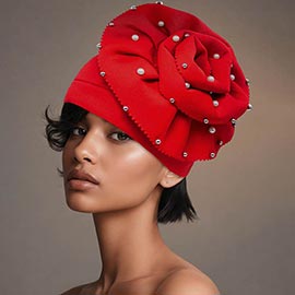 Pearl Rhinestone Cluster Embellished Flower Accent Turban Hair Wrap