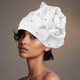 Pearl Rhinestone Cluster Embellished Flower Accent Turban Hair Wrap