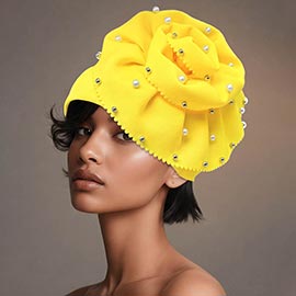 Pearl Rhinestone Cluster Embellished Flower Accent Turban Hair Wrap