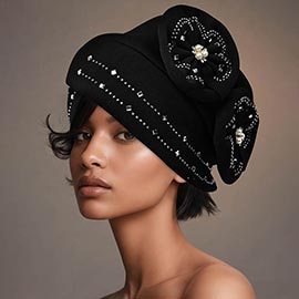 Pearl Rhinestone Cluster Embellished Floral Turban Hair Wrap
