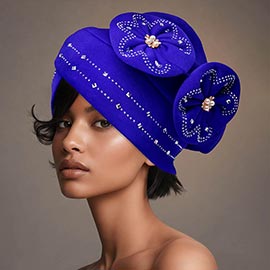 Pearl Rhinestone Cluster Embellished Floral Turban Hair Wrap