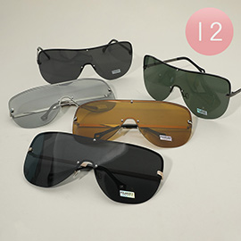 12Pairs - Oversized Rimless Shield Fashion Sunglasses