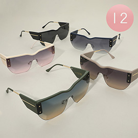 12Pairs - Oversized Shield Fashion Sunglasses