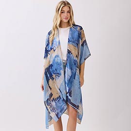 Abstract Modern Art Inspired Print Silky Feel Kimono Poncho
