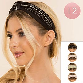 12PCS - Beads Stripe Embellished Knot Headbands