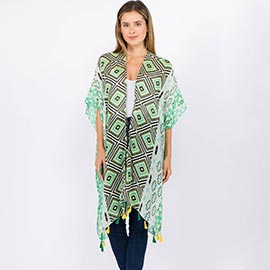 Tassel Embroidery Geometric Pattern Kimono Poncho