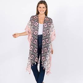 Tassel Embroidery Geometric Pattern Kimono Poncho
