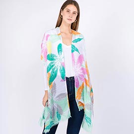 Lightweight Floral Print Kimono Poncho