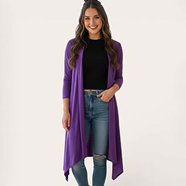 Open Front Draped Long Solid Cardigan