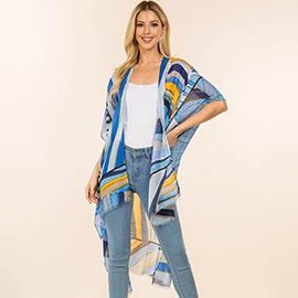Abstract Geometric Pattern Open Front Long Kimono Poncho