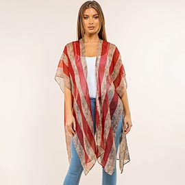 Vintage American USA Flag Printed Open Front Kimono Poncho