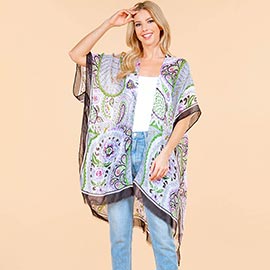 Lightweight Paisley Pattern Open Front Kimono Poncho