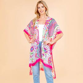 Lightweight Paisley Pattern Open Front Kimono Poncho