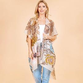 Lightweight Floral Pattern Open Front Kimono Poncho
