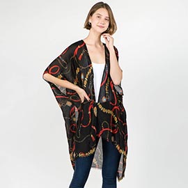 Sheer Chain Motif Print Open Front Kimono Poncho